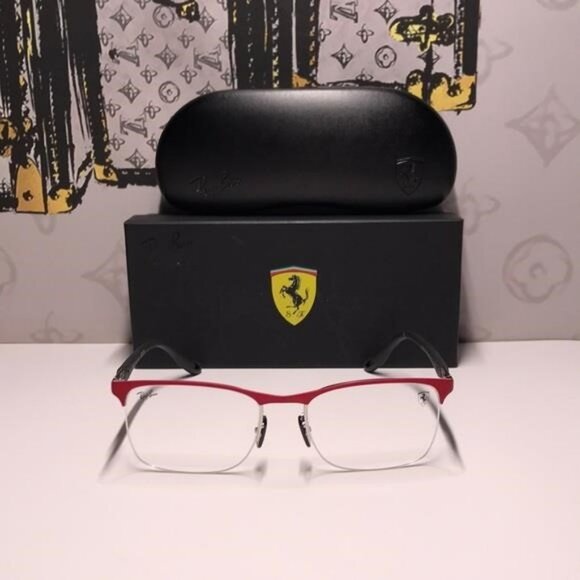 New Authentic Ray-Ban Ferrari RX8416M Eyeglasses – Matte Red on Silver, - Picture 7 of 14
